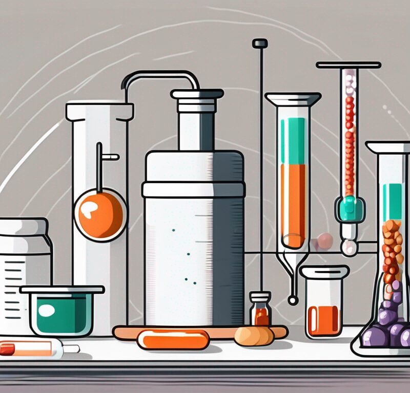 A compounding pharmacy with various tools like mortar and pestle